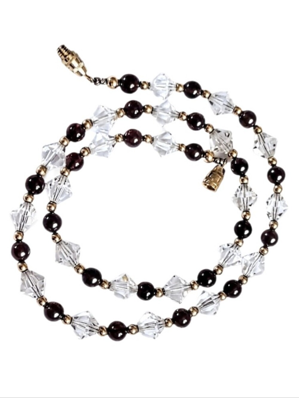 🥀 Vintage Bi-cone Clear Faceted Glass Austrian Crystal Red Garnet Bead Necklace